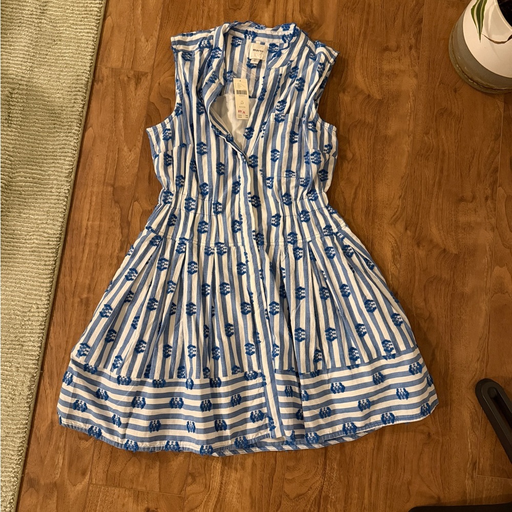 New Maeve Anthro Blue and White Striped Button-Front Dress